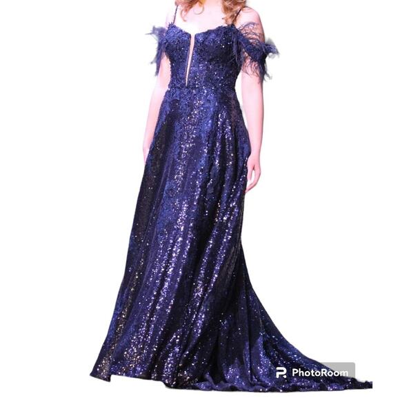 Sherri Hill 4 Dark Blue Fully Sequined Corset Back Pageant Dress Worn Once 55061 - Picture 1 of 9